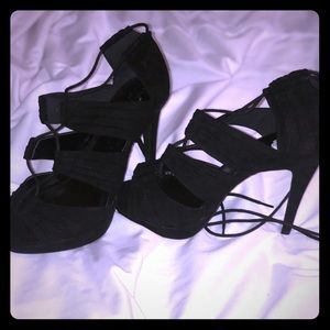 Vegan suede high heeled sandals